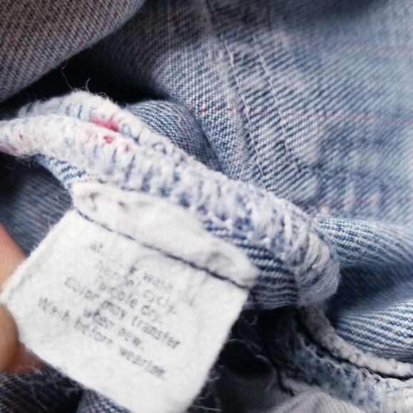 Vtg 80s Levis Distressed RED Pinstripe Stone Wash Made In USA Jeans 28x31 Womens - Picture 13 of 16